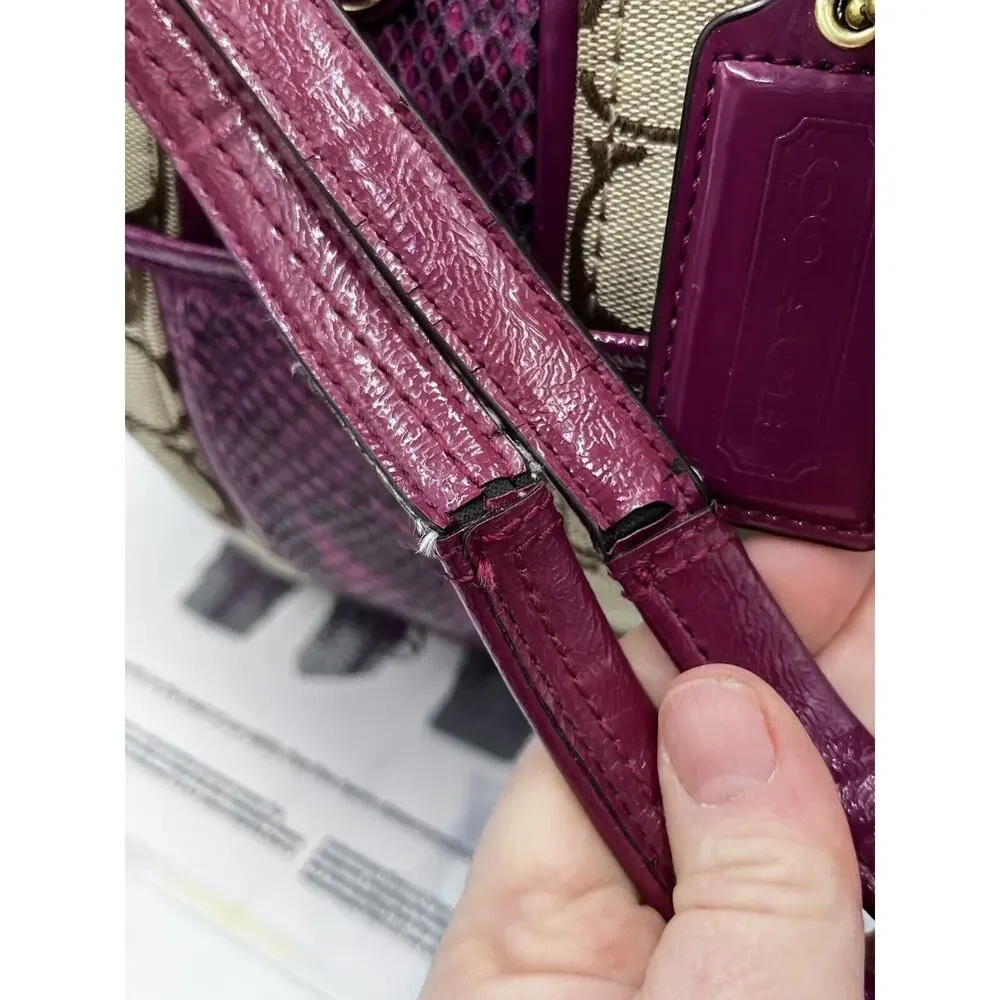 Authenticated F25706 Raspberry Snakeskin Tan Brown Signature Logo‎ Tote Bag